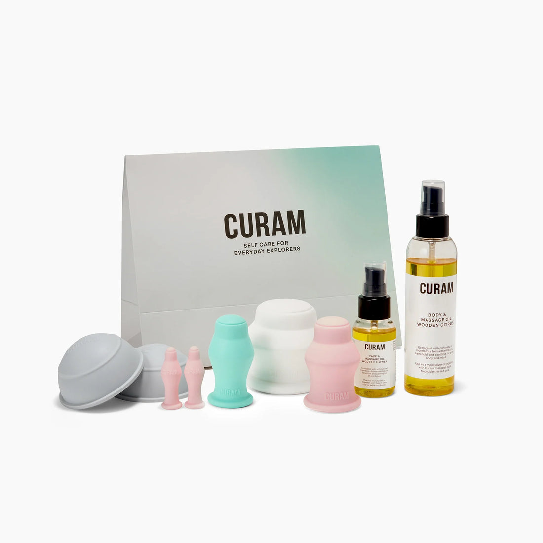 Curam Complete Kit – massagekoppar och oljor för koppning hemma